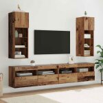Meuble tv mural complet - vidaxl - 305 x 30 x 90 cm - bois ancien - �clairage led - 2 portes