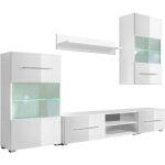 Meuble tele buffet tv television design pratique mural avec eclairage led 5 pieces blanc Meuble tele buffet tv television design pratique mural avec eclairage led 5 pieces blanc
