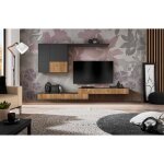 Meuble tv mural loft small corps anthracite gris mat faade couleur chne bijoux l285 x h200 x p42cm
