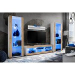 Meuble tv mural open set 6 corps blanc mat façade bois naturel mat - extreme furniture Meuble tv mural open set 6 corps blanc mat façade bois naturel mat - extreme furniture