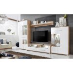 Meubles salon tv rangements sohalia avec armoire led blanc laqu et bois