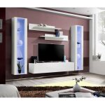 Meuble tv mural suspendu fly a2 blanc - price factory - banc tv 160x30x40cm - led - 2 colonnes vitres ...