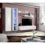 Meuble tv mural suspendu fly a4 blanc - price factory - led 3 compartiments 2 colonnes vitres et 2 tagres ...