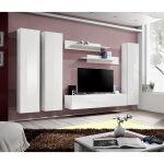 Meuble tv mural suspendu fly c1 blanc - price factory - banc tv avec 3 compartiments et 3 colonnes avec ...