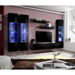 Meuble tv mural suspendu fly c3 noir - price factory - 3 compartiments - 3 colonnes vitres - led