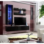Meuble tv mural suspendu fly h2 noir - price factory - banc tv avec 3 compartiments et colonne vitre ...