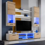 Meuble tv mural vida extreme furniture - led bleues - bois naturel & blanc - faades en brillant - l200cmxh195 ...