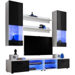 Meuble tv mural vida extreme furniture - led bleues - noir brillant & blanc - faades en brillant - l200cmxh19 ...