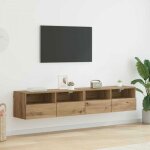 Meuble tv mural - vidaxl - 80 x 30 x 30 cm - ch�ne artisanal - 4 portes - lot de 2