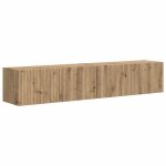 Meuble tv mural - vidaxl - ch�ne artisan - 78. 5x31x29. 5 cm - 2 portes - 4 �tag�res - bois ding�nierie ...