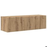 Meuble tv mural - vidaxl - ch�ne artisan - 98x31x29. 5 cm - porte � charni�re pivotante - 2 �tag�res ...