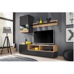 Ensemble meuble tv nano noir mat et bois artisana 175 cm