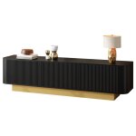 Meuble tv noir l 170 x p 405 x h 47 cm 3 portes �tag�re r�glable passe - c�bles montage n�cessaire