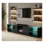 Meuble tv noir 200cm - style nordique haute brillance - led rgb bluetooth (app + t�l�commande) - 2 tiroirs ...