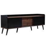 Meuble tv noir et bois 160 cm avec 2 tiroirs et portes coulissantes meuble bas moderne design contemporain ...