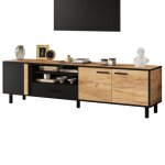 Meuble tv noir et bois l 180 x p 325 x h 50 cm 3 portes + 1 tiroir 5 pieds montage n�cessaire