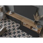 Meuble tv - marque - noir brillant et chne - 210 cm - suspendu ou debout