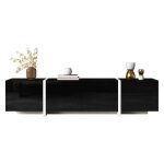 Meuble tv noir brillant avec pieds blancs - buffet bas moderne portes et tiroirs rangement salon �l�gant ...