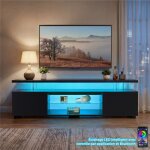 Meuble tv noir avec led contr�le par appli meuble t�l� chambre moderne avec �tag�re verre et compartiments ...
