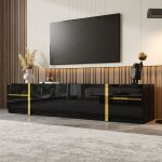 Meuble tv - noir haut brillance de luxe - avec 4 tiroirs et porte abattante - 180 x 40 x 38 cm