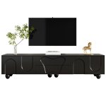 Meuble tv noir mat l 180 x p 40 x h 42 cm tiroirs et grands compartiments pieds en bois massif