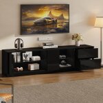 Meuble tv noir mdf avec fa�ade brillante led et rangement (2 tiroirs + 1 placard)