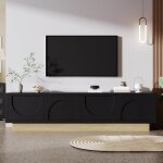 Meuble tv noir moderne 4 portes design incurv� minimaliste beaucoup despace de rangement pour salon et ...