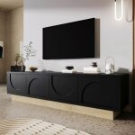 Meuble tv noir moderne avec grain de bois 4 portes banc tv pour salon meuble tele avec gestion des c�bles ...