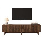 Meuble tv noyer fonc� l 180 x p 40 x h 56 cm 4 tiroirs + 2 portes design ondul� montage n�cessaire