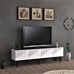 Meuble tv oppdal  2 portes avec espace de rangement 45 x 154 x 37 cm blanc - marbre noir [en. casa]