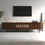 Meuble tv ovale en noyer fonc� design en rotin banc tv avec 2 portes coulissantes et 1 porte pliante ...