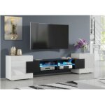 Meuble tv pablo 230 cm avec led noir mat et blanc laqu