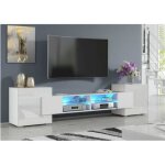 Meuble tv pablo 230 cm avec led blanc mat et blanc laqu