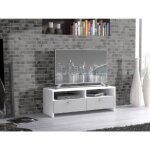 Meuble tv pilvi - blanc et gris mat - contemporain - l 95 x p 36 x h 345 cm Meuble tv pilvi - blanc et gris mat - contemporain - l 95 x p 36 x h 345 cm