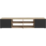 Meuble tv pilvi - style contemporain - décor chêne et noir - 2 portes + 4 niches - l 180 x p 42 x h 37 ... Meuble tv pilvi - style contemporain - décor chêne et noir - 2 portes + 4 niches - l 180 x p 42 x h 37 ...