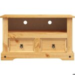 Meuble tv en pin massif - wiens - 91x43x56 cm - brun - style mexicain corona - 2 tiroirs - compartiment ...