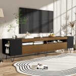 Meuble tv avec porte et compartiments ouverts design bois et noir banc tv style moderne 180 x 36 x 43 ...