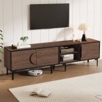 Meuble tv avec portes et �tag�res - modernluxe - 180x35x49 cm - 3 portes - panneaux de particules - marron ...
