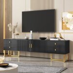 Meuble tv avec portes structur�es panneau bas armoire avec tiroirsmeubles de salon avec pieds dor�s175x30x46cm ...