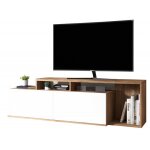 Meuble tv - punto - 50 pouces - 2 portes abattantes - blanc et imitation ch�ne - 164x36x47. 5 cm
