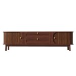 Meuble tv � rangement salon - optique bois tiroirs coin arrondi pieds en bois stables