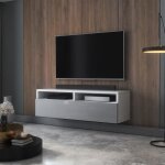 Meuble tv - rednaw - 100 cm - blanc mat / gris brillant - 2 niches ouvertes - avec tiroir - style moderne ...