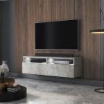 Meuble tv - rednaw - 100 cm - gris béton - 2 niches ouvertes - avec tiroir - style moderne - avec led ... Meuble tv - rednaw - 100 cm - gris béton - 2 niches ouvertes - avec tiroir - style moderne - avec led ...