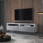 Meuble tv - rednaw - 140 cm - blanc mat / gris brillant - 2 niches ouvertes - avec 2 tiroirs - style ... Meuble tv - rednaw - 140 cm - blanc mat / gris brillant - 2 niches ouvertes - avec 2 tiroirs - style ...