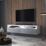 Meuble tv - selsey - rednaw - 140 cm - blanc mat / gris brillant - avec led