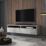 Meuble tv - rednaw - 140 cm - gris béton - 2 niches ouvertes - avec 2 tiroirs - style moderne Meuble tv - rednaw - 140 cm - gris béton - 2 niches ouvertes - avec 2 tiroirs - style moderne