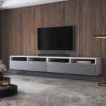 Meuble tv - rednaw - 200 cm - blanc mat / gris brillant - 4 niches ouvertes - 2 tiroirs - style moderne ...