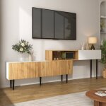 Meuble tv longueur r�glable design modulaire en 2 parties pieds en m�tal moderne banc tv table pour salon ...