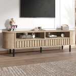 Meuble tv - r�tro - 160x40x48 cm - 2 tiroirs - 2 �tag�res ouvertes - bois naturel