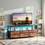 Meuble tv r�tro armoire tv avec r�glable led et 3 tiroirs banc tv meuble bas table de t�l�vision avec ...